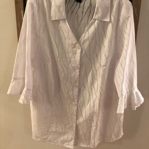 Maggie Barnes White Ruffle Sleeve Blouse 0X 14/16